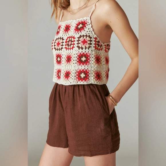 Lucky Brand Crochet‎ Romper - Size M - Pink Granny Square - NWT - Picture 2 of 15